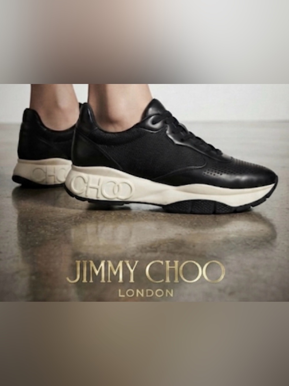 Authentic Jimmy Choo luxury designer black leather sneakers sz 10 Euro 40
